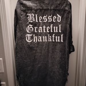 Thrill Deconstruct Long Denim Print Button downover shirt black and white large